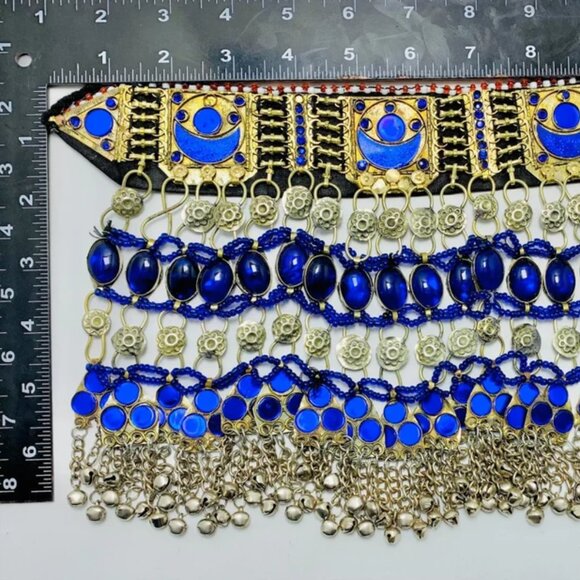 Blue Choker Necklace, Handmade Afghan Choker, Tribal Unique Jewelry designs - Picture 7 of 9